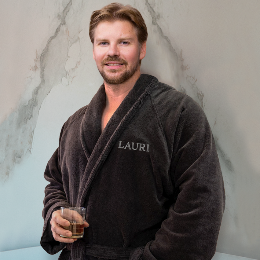 High-end kylpytakki nimellä, joululahja työntekijöille, unisex -malli, harmaa