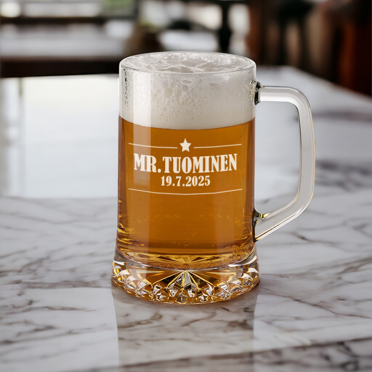 Oluttuoppi kaiverruksella, huomenlahja